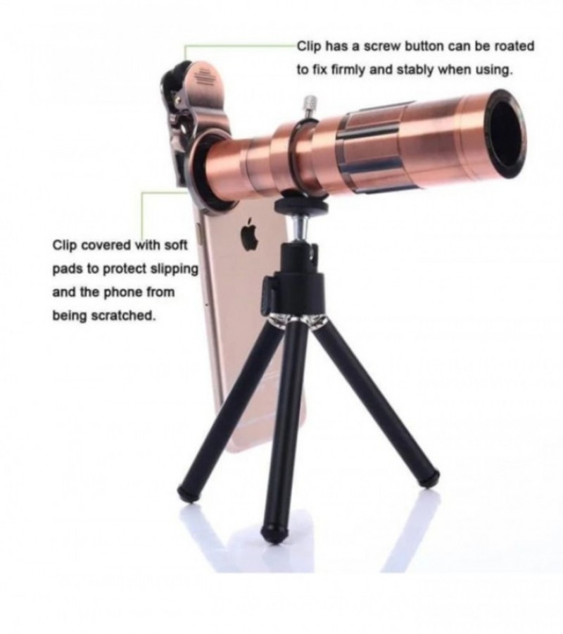 20X Zoom Mobile Phone Telescope Lens Optical Telephoto Camera With Tripod - Golden
