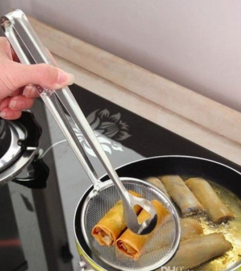 Frying filter spoon multi function kitchen gadgets filter spoon with clip stainless steel clamp stra