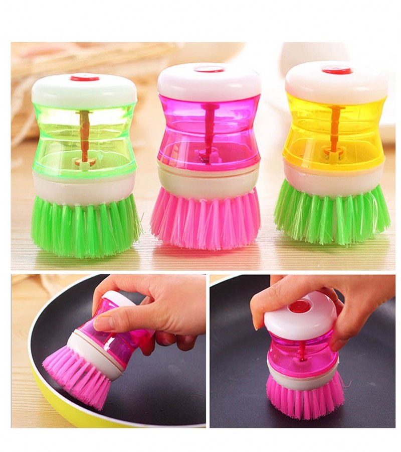 Kitchen Wash Tool Pot Dish Plastic Brush with Washing Up Liquid Soap Dispenser