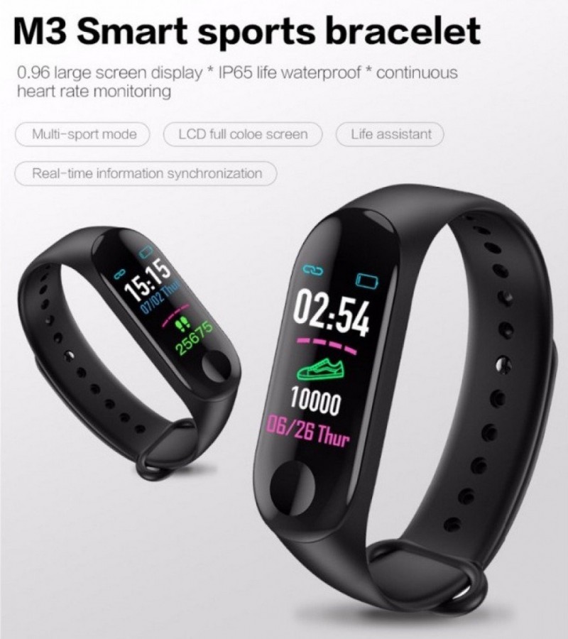 M3 Plus Black Blood Pressure Waterproof Bluetooth Fitness Bracelet Heart Rate Monitor