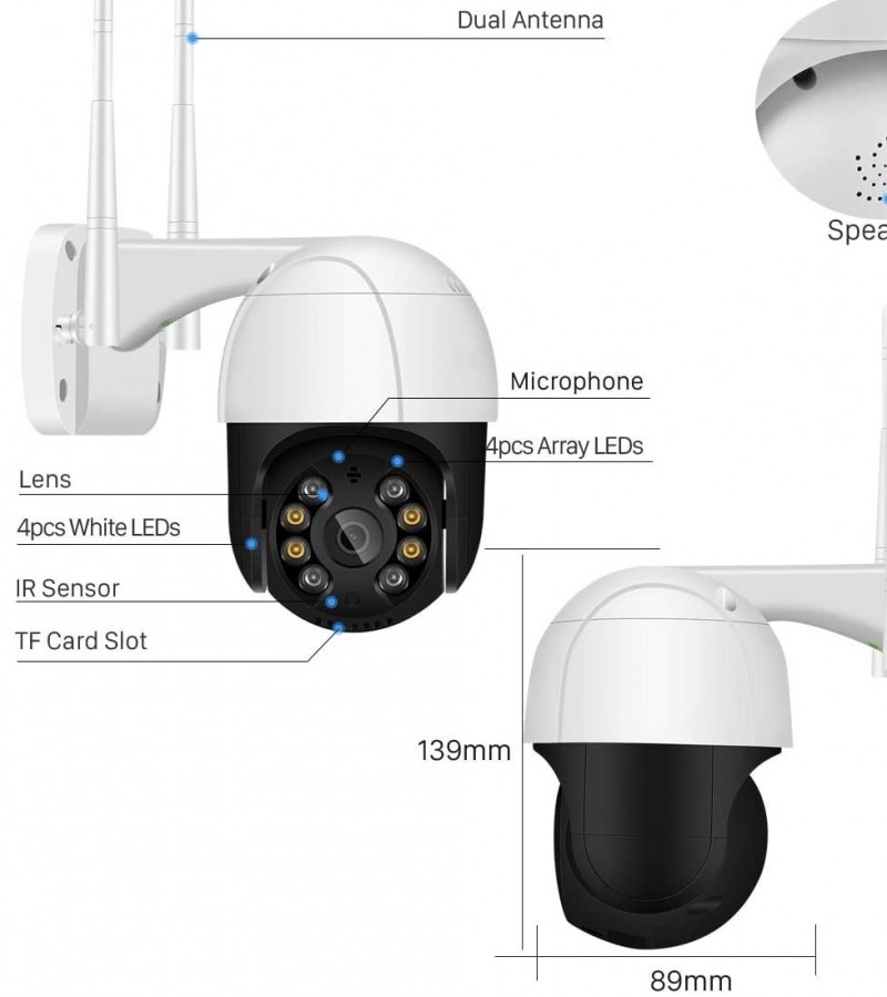 MINI WIFI PTZ DOME COLOR VISION MOTION DETECTION CAMERA 2MP 1080P HD