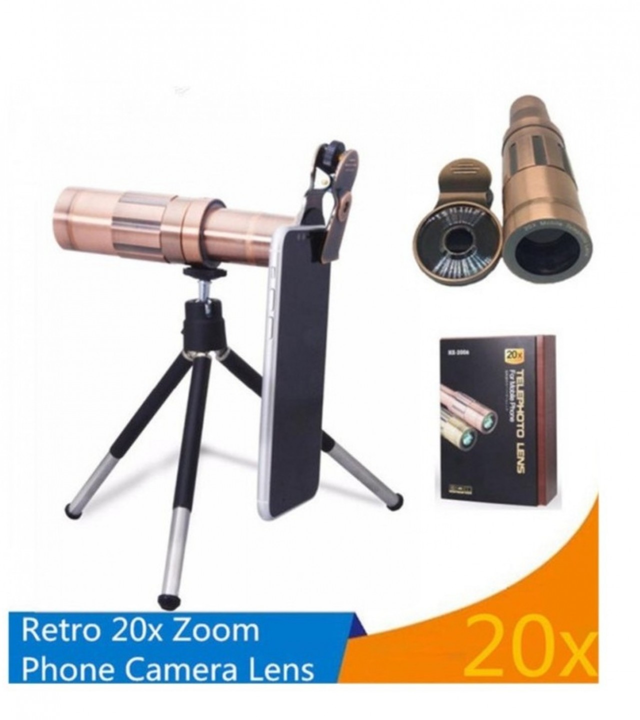 Phone Lens 20x Zoom Telephoto Lens With Universal Clip And Mini Flexible Tripod