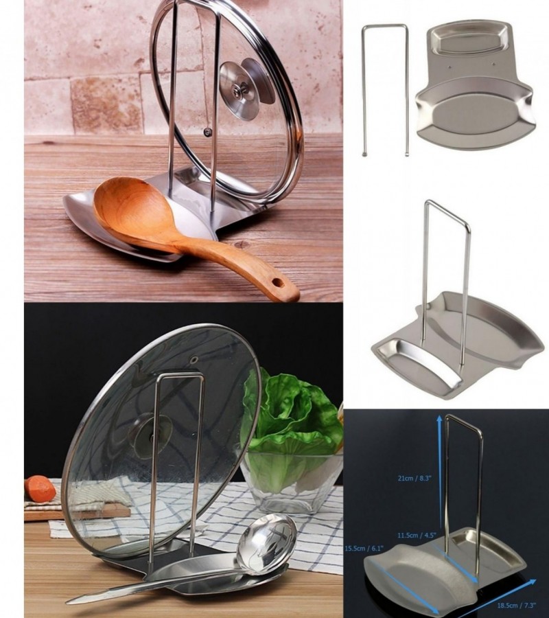 Stainless Steel Spoon Rest Pan Pot Cover Lid Stand Rack Storage Kitchen Tool