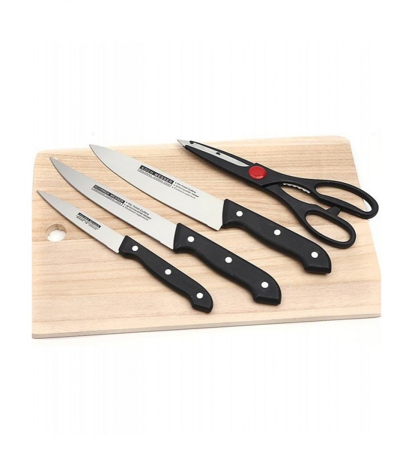 Steel Blade Knife Set With Cutting Board- 6pcs