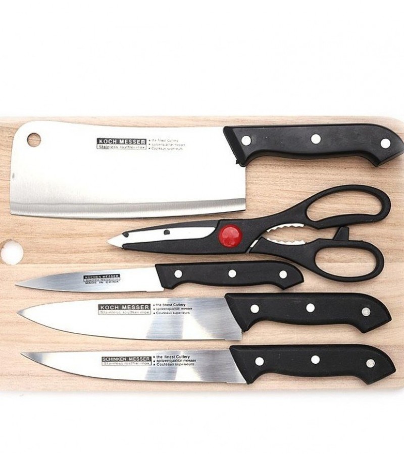 Steel Blade Knife Set With Cutting Board- 6pcs